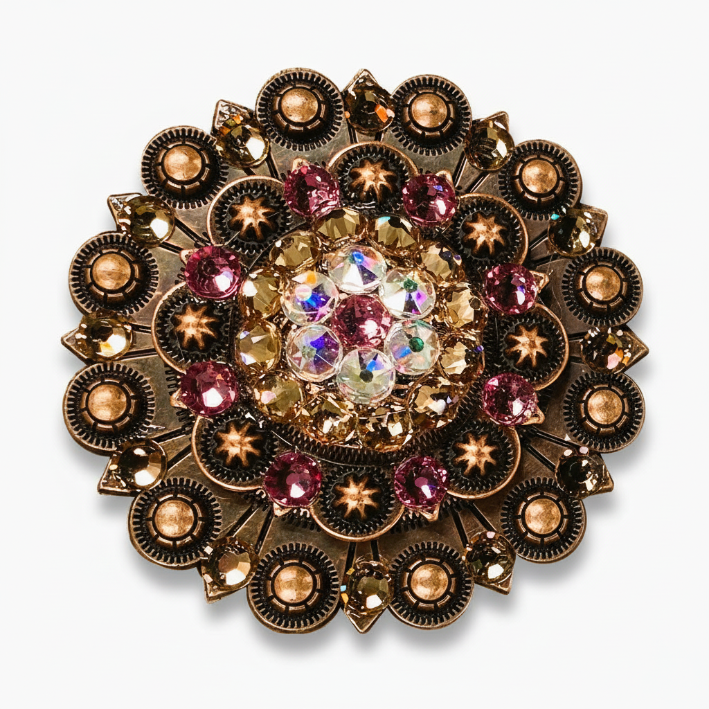 Copper Pink - AB - Champagne Crystal Conchos | Sizes 1"- 3" | Buckles | Saddle Set | Leather Rosettes | Slide