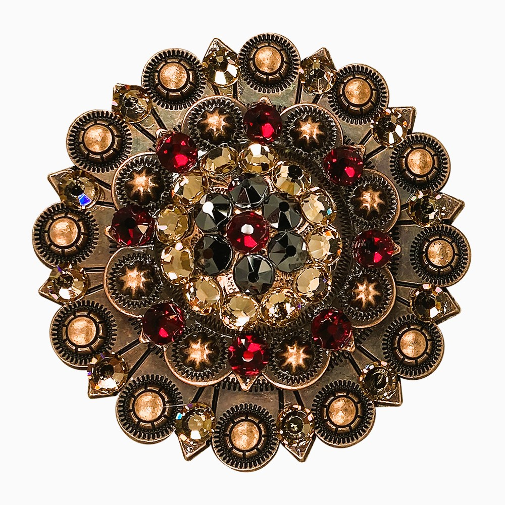 Copper Ruby - Jet - Champagne - Crystal Conchos Sizes from 1"-3" and Buckles