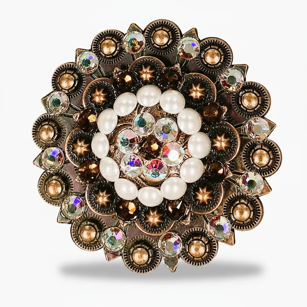 Copper Topaz - AB - Pearl Crystal Conchos | Sizes 1"- 3" | Buckles | Saddle Set | Leather Rosettes | Slide
