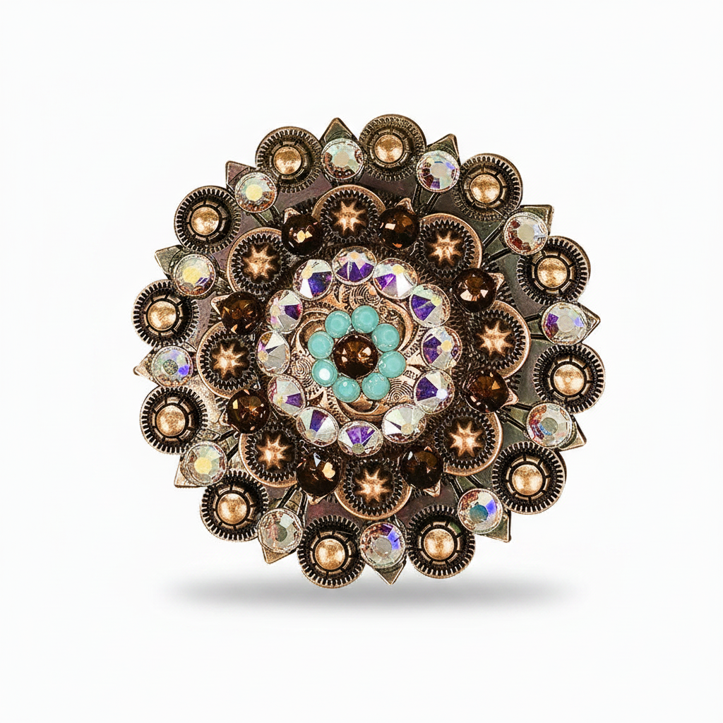 Copper Topaz - Turquoise - AB Crystal Conchos | Sizes 1"- 3" | Buckles | Saddle Set | Leather Rosettes | Slide