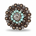 Copper Turquoise - Clear Crystal Conchos | Sizes 1"- 3" | Buckles | Saddle Set | Leather Rosettes | Slide