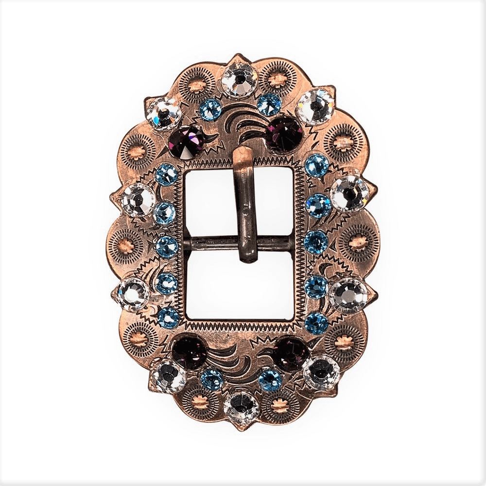 Amethyst, Aqua & Clear Copper European Crystal Cart Buckle - RODEO DRIVE