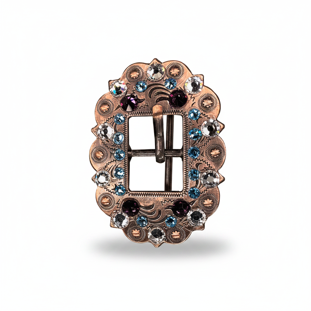 Copper Amethyst - Aqua - Clear Crystal Conchos | Sizes 1"- 3" | Buckles | Saddle Set | Leather Rosettes | Slide