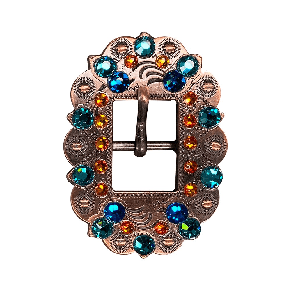 Capri Fire Opal & Teal Copper European Crystal Cart Buckle - RODEO DRIVE