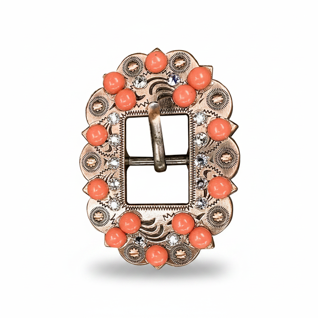 Copper Coral - Clear Crystal Conchos | Sizes 1"- 3" | Buckles | Saddle Set | Leather Rosettes | Slide