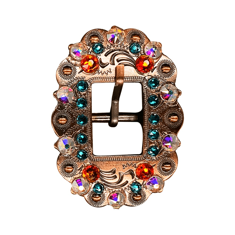 Fire Opal Teal & AB Copper European Crystal Cart Buckle - RODEO DRIVE