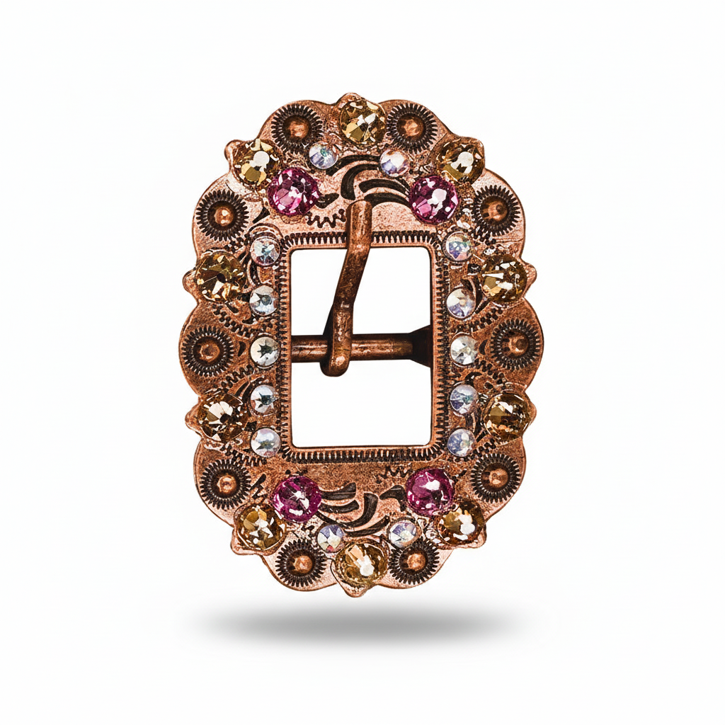 Copper Pink - AB - Champagne Crystal Conchos | Sizes 1"- 3" | Buckles | Saddle Set | Leather Rosettes | Slide