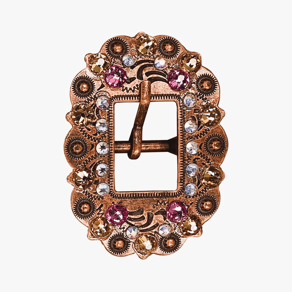 Pink AB & Champagne Copper European Crystal Cart Buckle - RODEO DRIVE
