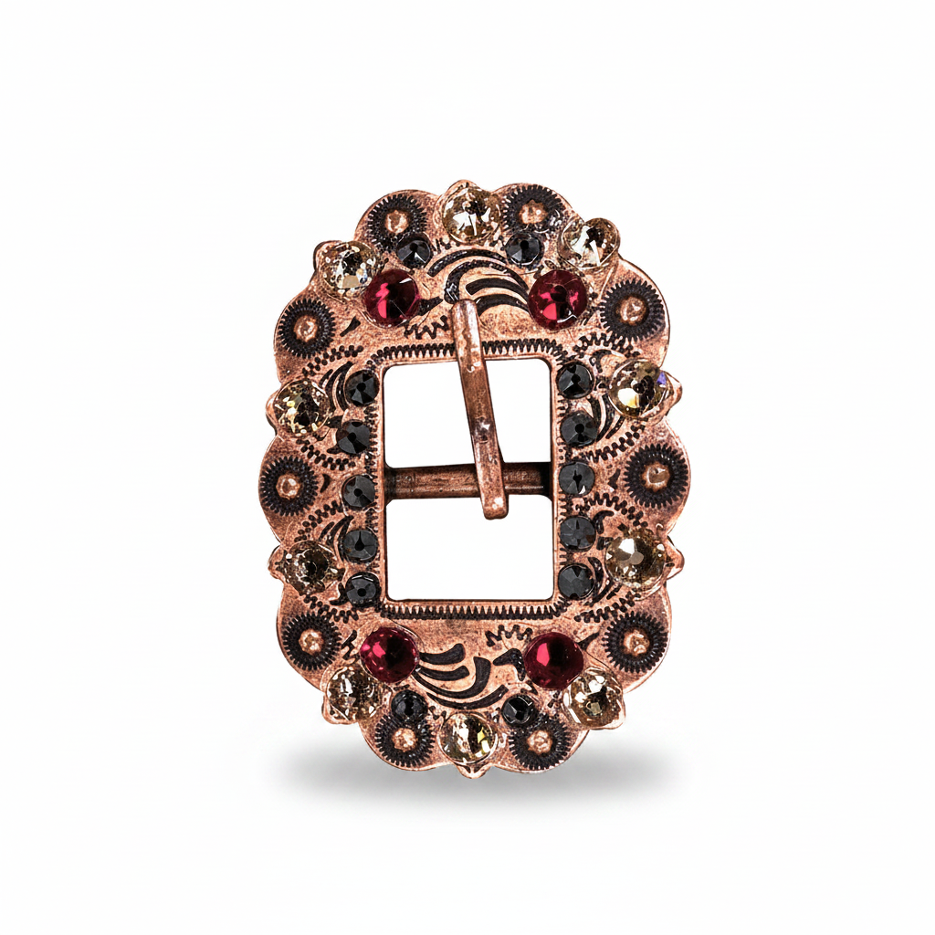 Copper Ruby - Jet - Champagne Crystal Conchos | Sizes 1"- 3" | Buckles | Saddle Set | Leather Rosettes | Slide