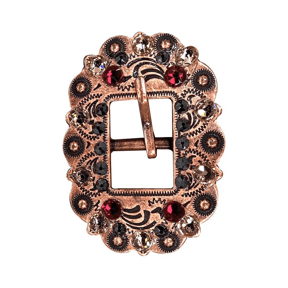 Ruby Jet & Champagne Copper European Crystal Cart Buckle - RODEO DRIVE