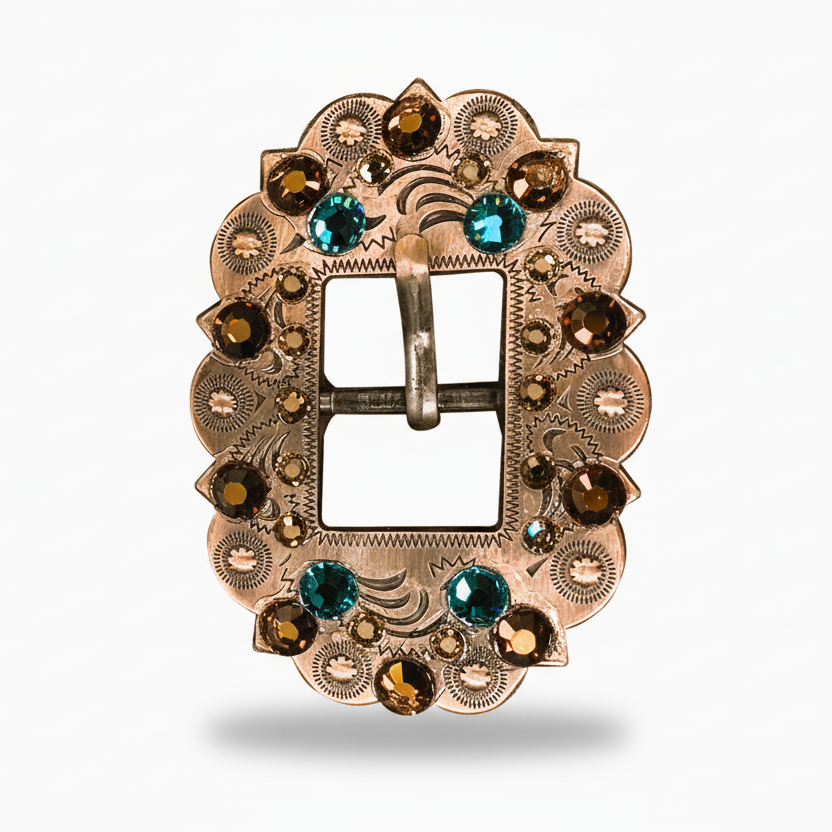 Copper Teal - Champagne - Topaz Crystal Conchos | Sizes 1"- 3" | Buckles | Saddle Set | Leather Rosettes | Slide