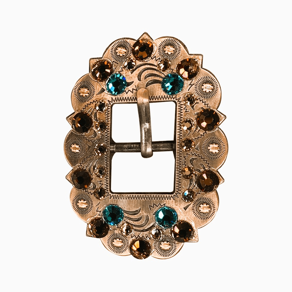 Teal Champagne & Topaz Copper European Crystal Cart Buckle - RODEO DRIVE
