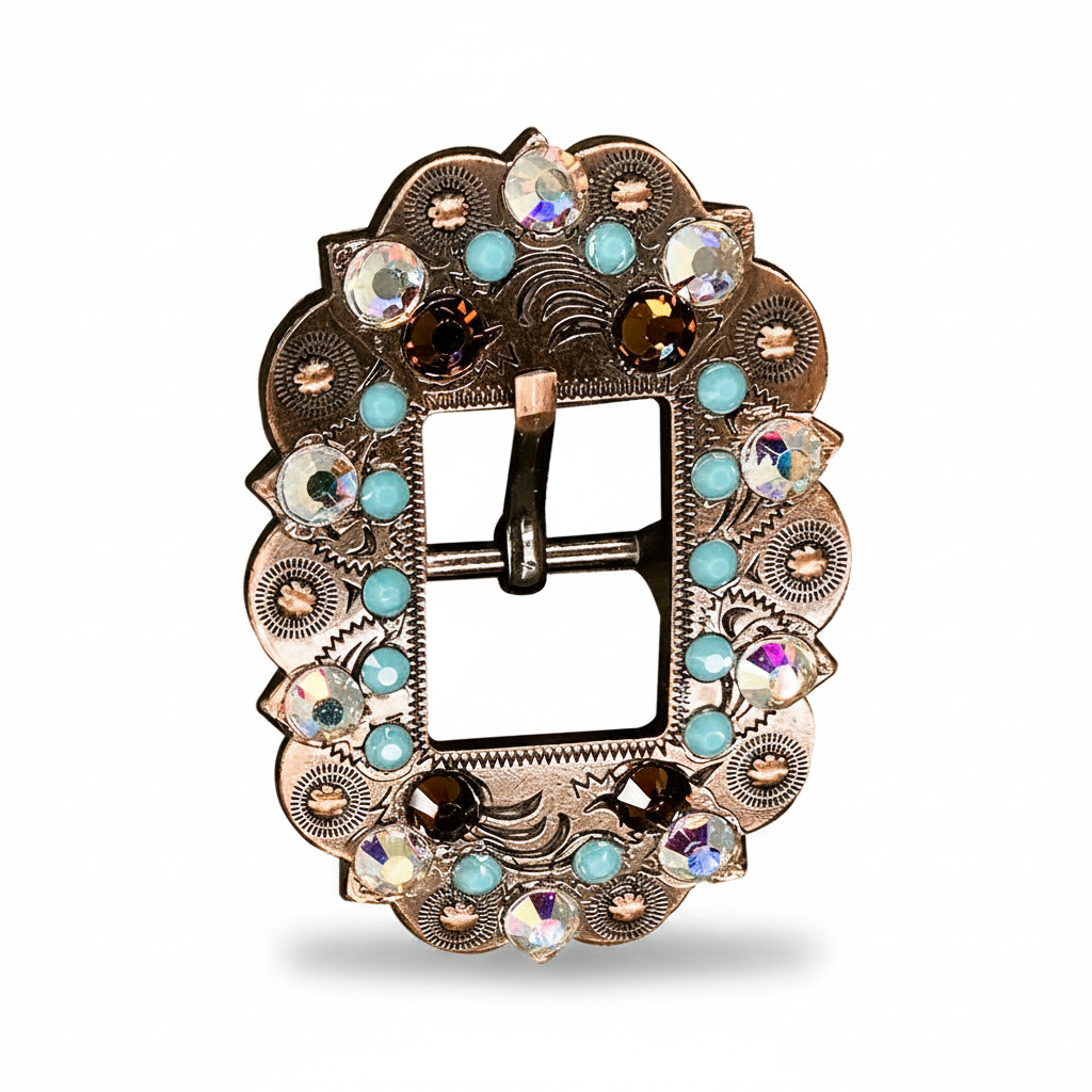 Copper Topaz - Turquoise - AB Crystal Conchos | Sizes 1"- 3" | Buckles | Saddle Set | Leather Rosettes | Slide