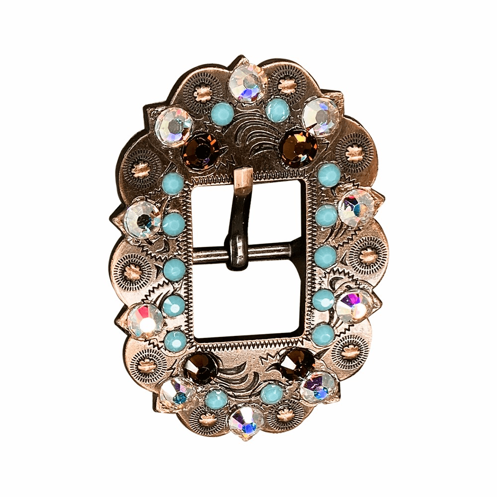 Topaz Turquoise & AB Copper European Crystal Cart Buckle - RODEO DRIVE