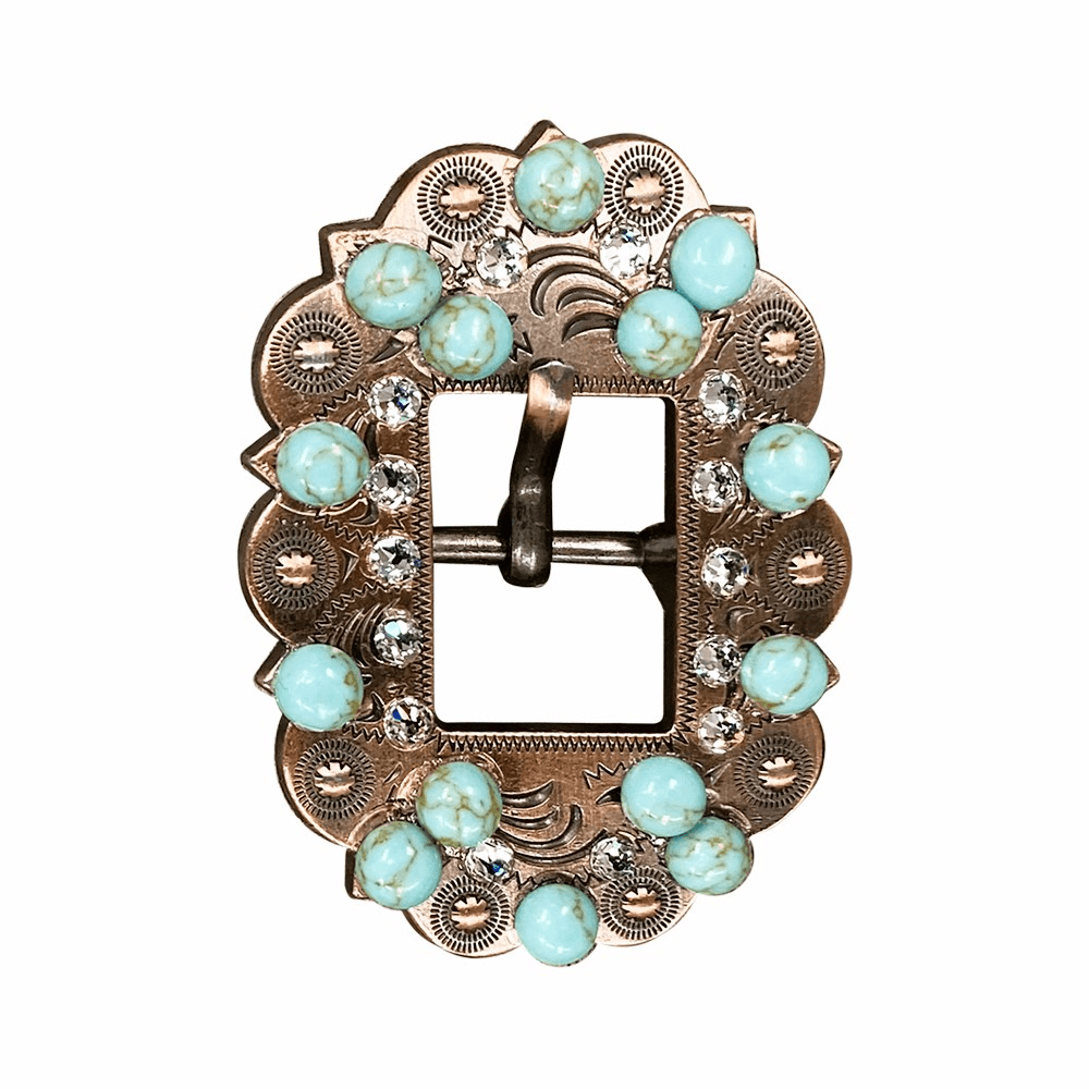 Fashion Turquoise & Clear Copper European Crystal Cart Buckle - RODEO DRIVE