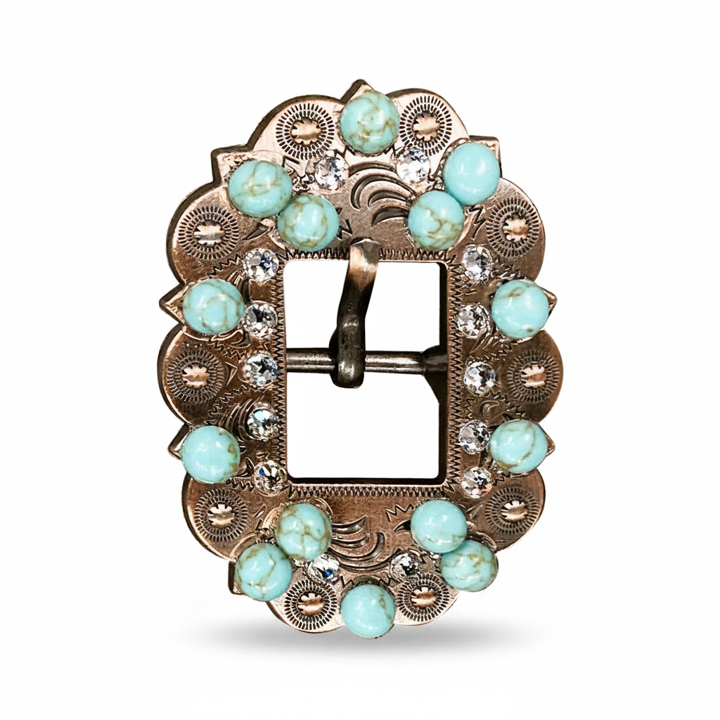 Copper Turquoise - Clear Crystal Conchos | Sizes 1"- 3" | Buckles | Saddle Set | Leather Rosettes | Slide
