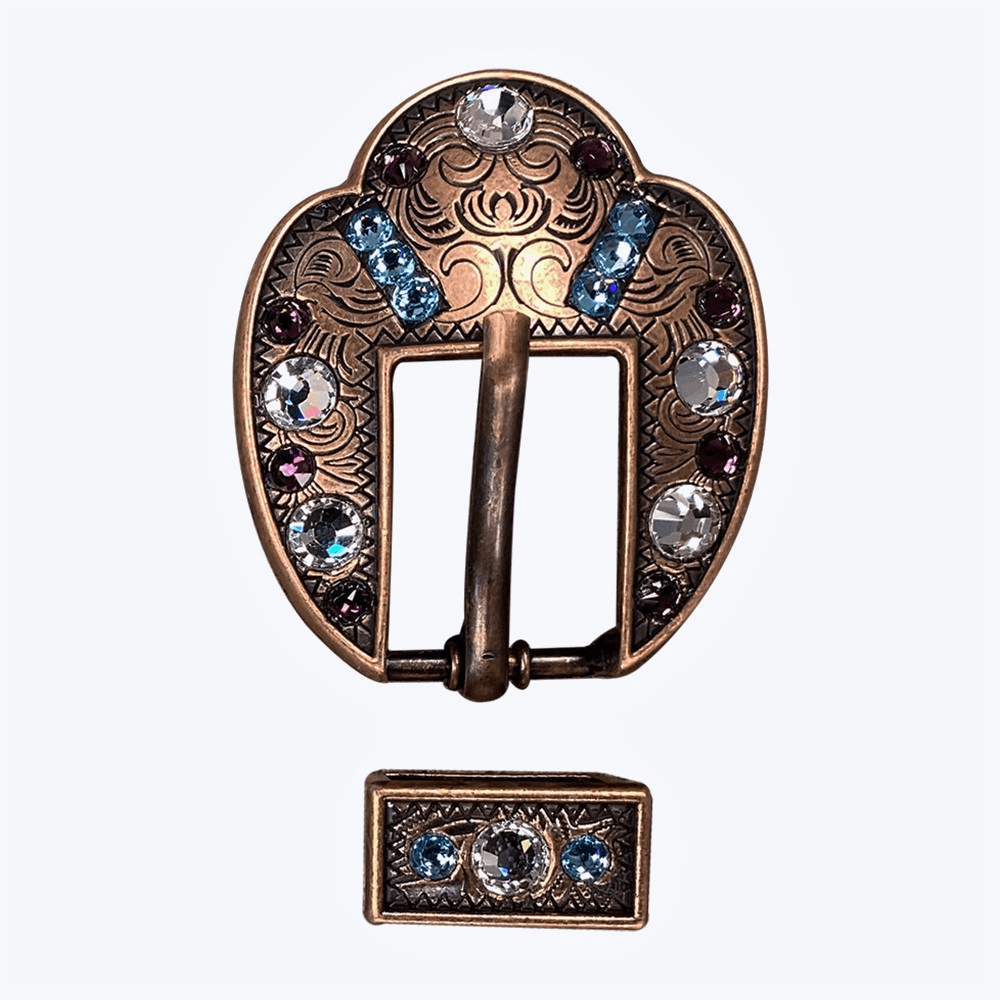 Amethyst, Aqua & Clear Copper European Crystal Fancy Buckle - RODEO DRIVE