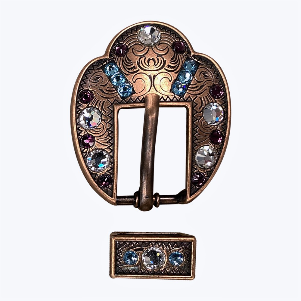 Copper Amethyst, Aqua, Clear Crystal Conchos Sizes from 1"-3" and Buckles