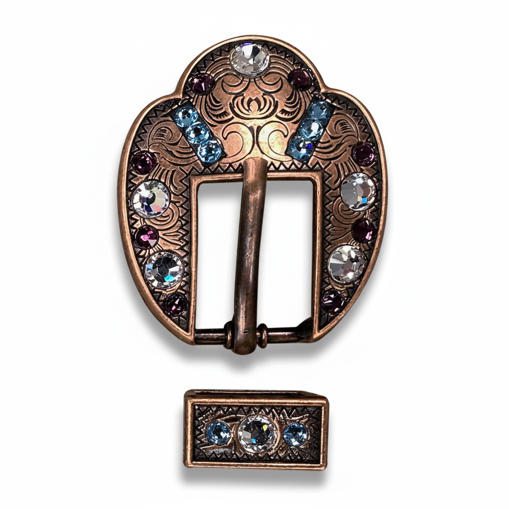 Copper Amethyst - Aqua - Clear Crystal Conchos | Sizes 1"- 3" | Buckles | Saddle Set | Leather Rosettes | Slide