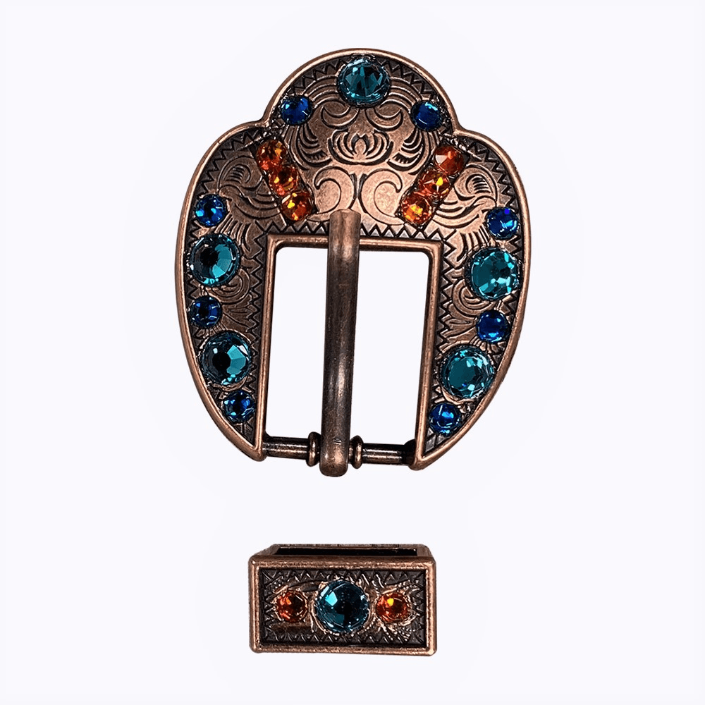 Capri Fire Opal & Teal Copper European Crystal Fancy Buckle - RODEO DRIVE