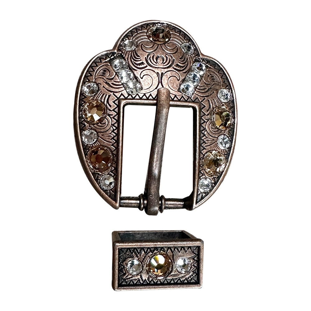 Copper Champagne, Clear Crystal Conchos Sizes from 1"-3" and Buckles