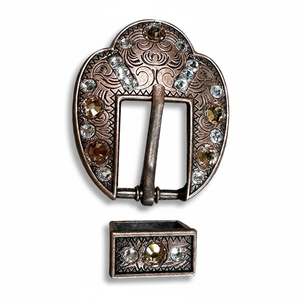 Copper Champagne - Clear Crystal Conchos | Sizes 1"- 3" | Buckles | Saddle Set | Leather Rosettes | Slide