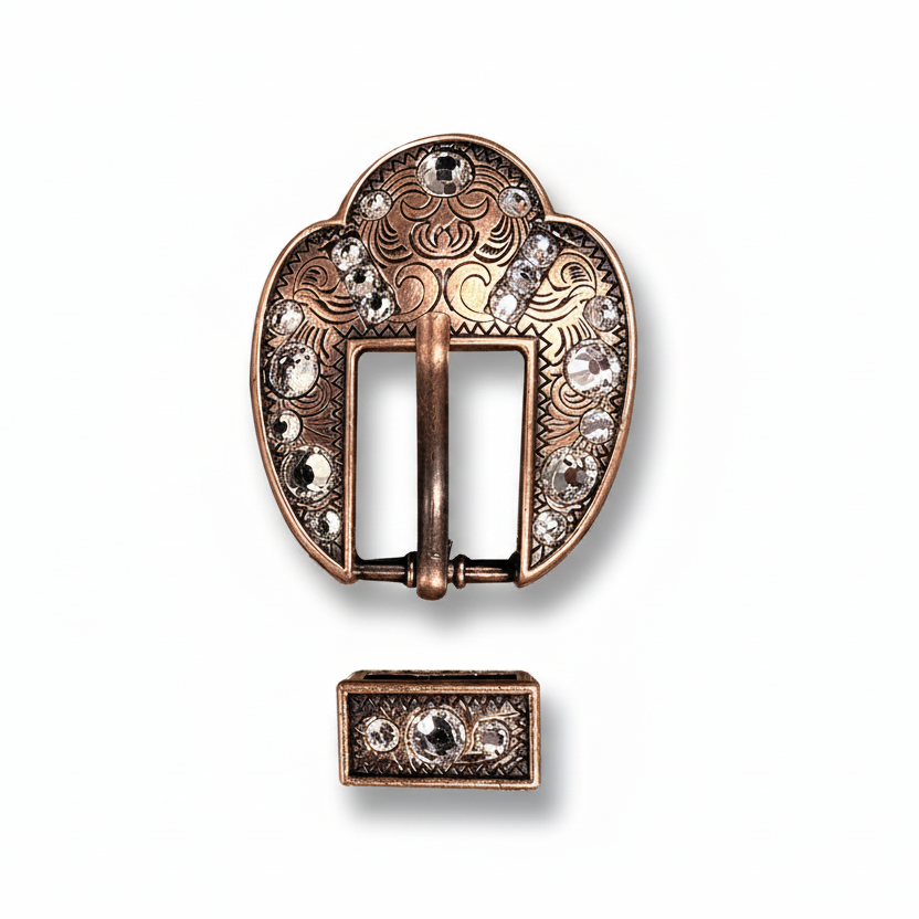 Copper Clear Crystal Conchos | Sizes 1"- 3" | Buckles | Saddle Set | Leather Rosettes | Slide