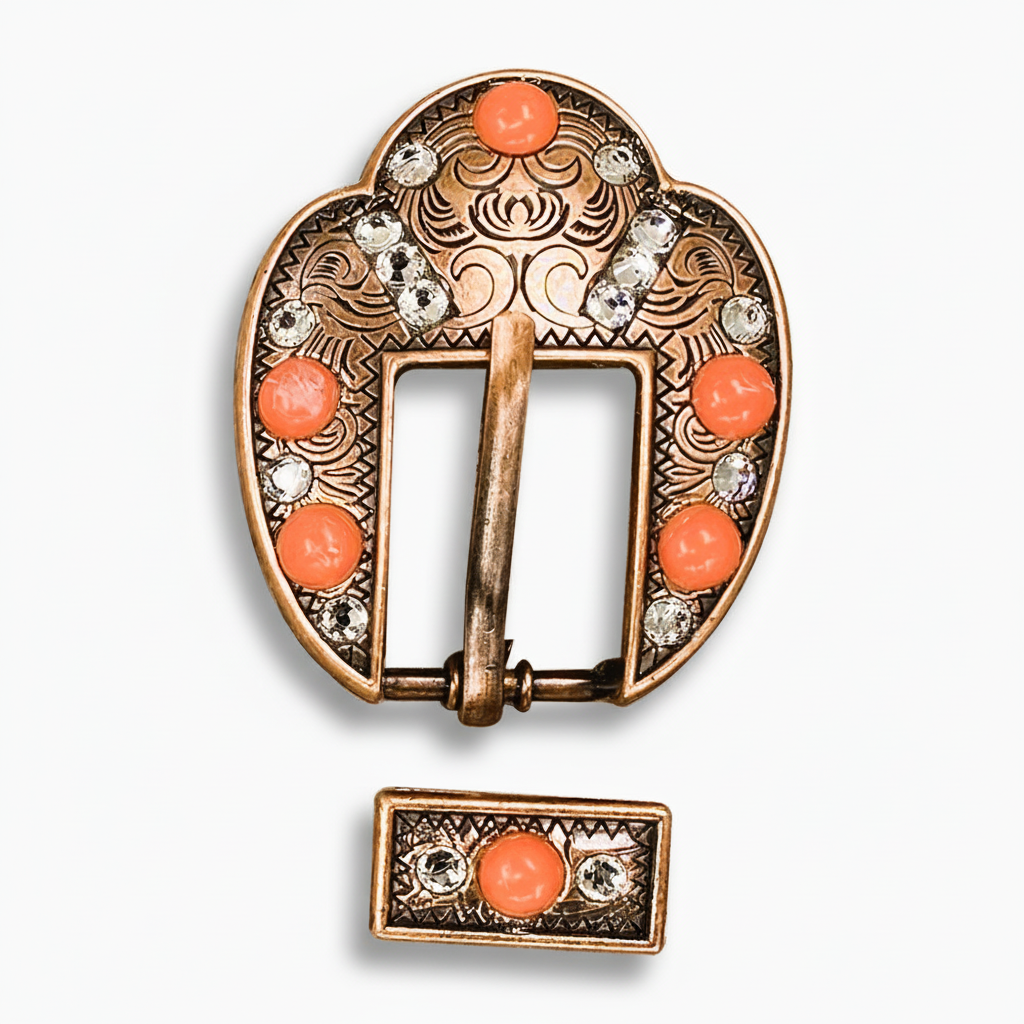 Copper Coral - Clear Crystal Conchos | Sizes 1"- 3" | Buckles | Saddle Set | Leather Rosettes | Slide
