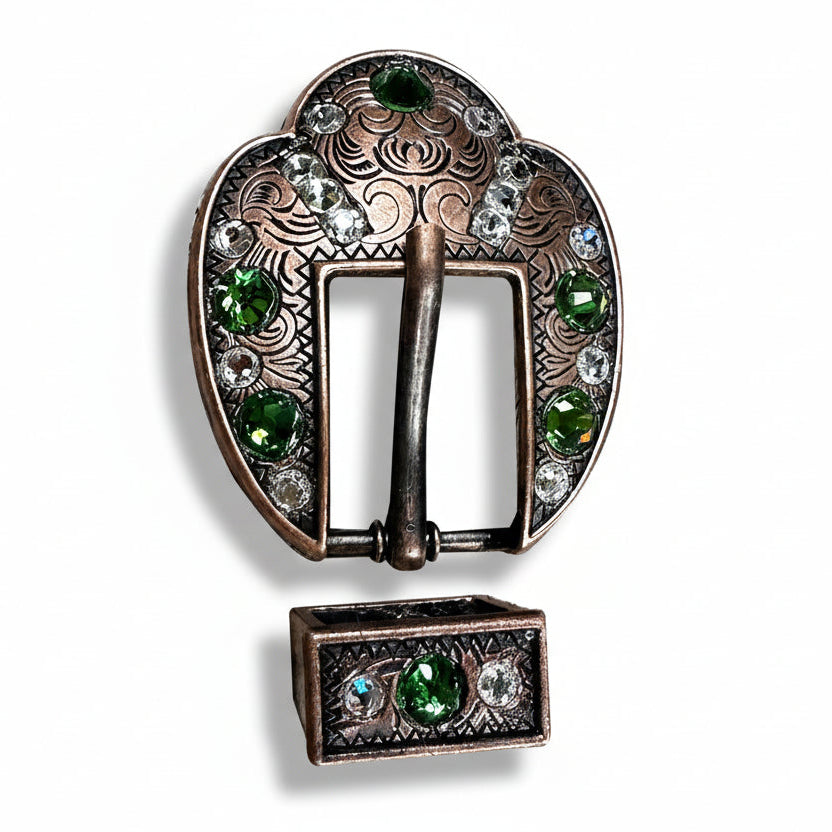 Copper Fern - Clear Crystal Conchos | Sizes 1"- 3" | Buckles | Saddle Set | Leather Rosettes | Slide