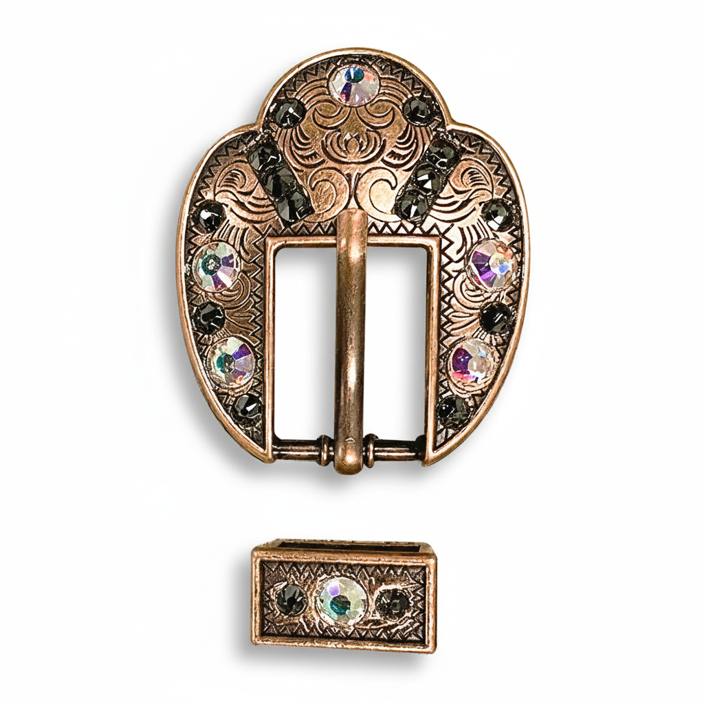 Copper Jet - AB Crystal Conchos | Sizes 1"- 3" | Buckles | Saddle Set | Leather Rosettes | Slide