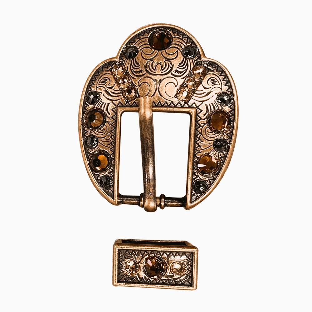 Jet Champagne & Topaz Copper European Crystal Fancy Buckle - RODEO DRIVE