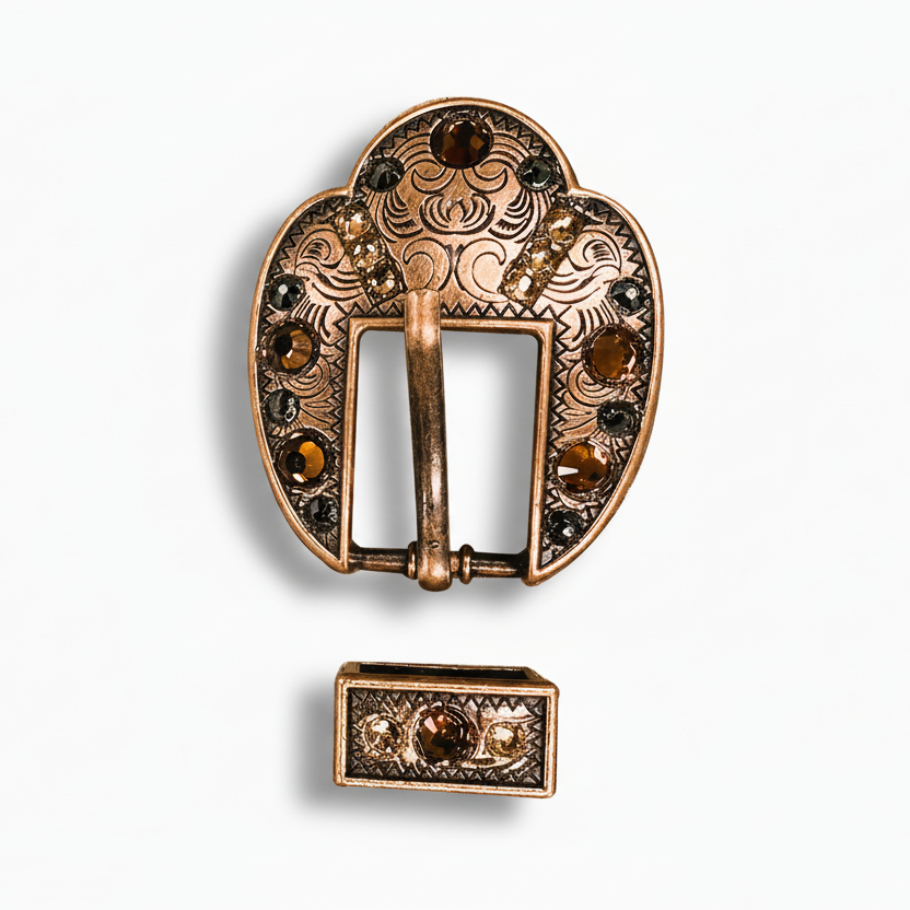 Copper Jet - Champagne - Topaz Crystal Conchos | Sizes 1"- 3" | Buckles | Saddle Set | Leather Rosettes | Slide