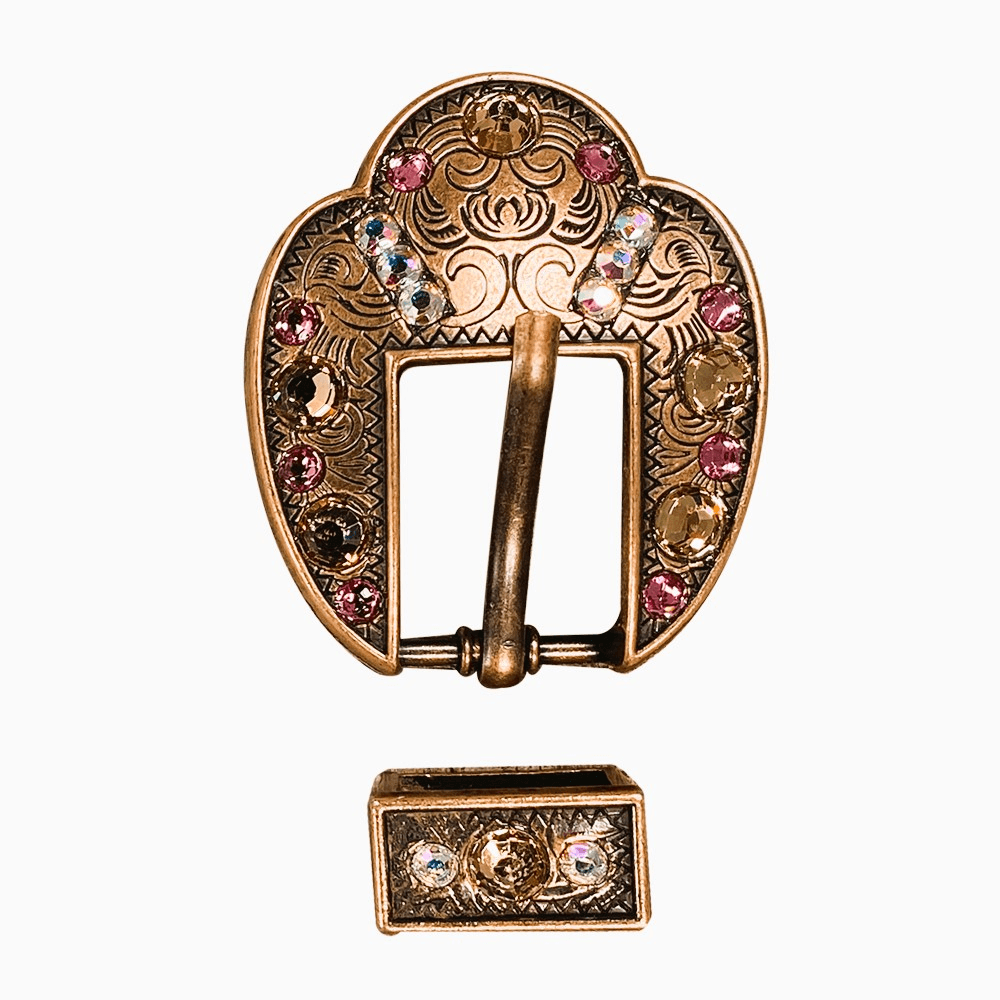 Pink AB & Champagne Copper European Crystal Fancy Buckle - RODEO DRIVE
