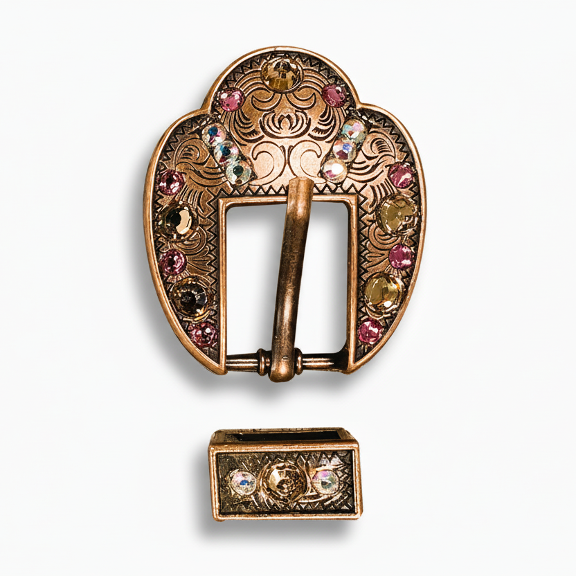 Copper Pink - AB - Champagne Crystal Conchos | Sizes 1"- 3" | Buckles | Saddle Set | Leather Rosettes | Slide