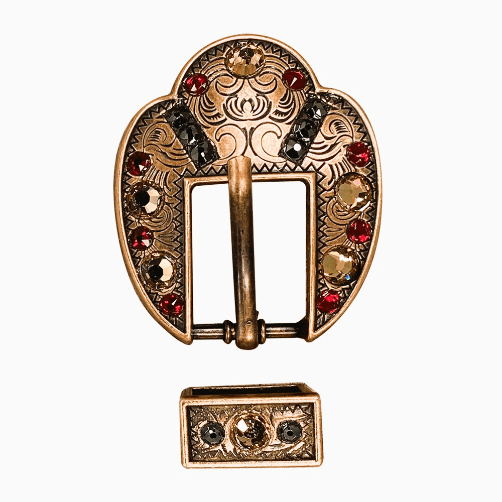 Ruby Jet & Champagne Copper European Crystal Fancy Buckle - RODEO DRIVE
