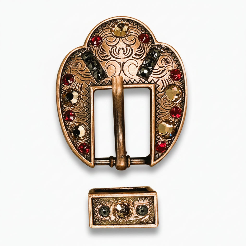 Copper Ruby - Jet - Champagne Crystal Conchos | Sizes 1"- 3" | Buckles | Saddle Set | Leather Rosettes | Slide