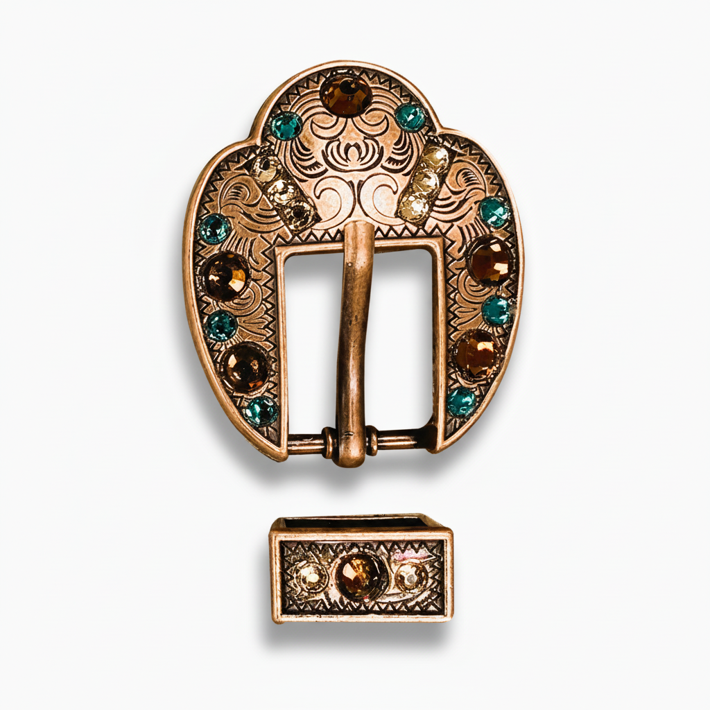 Copper Teal - Champagne - Topaz Crystal Conchos | Sizes 1"- 3" | Buckles | Saddle Set | Leather Rosettes | Slide