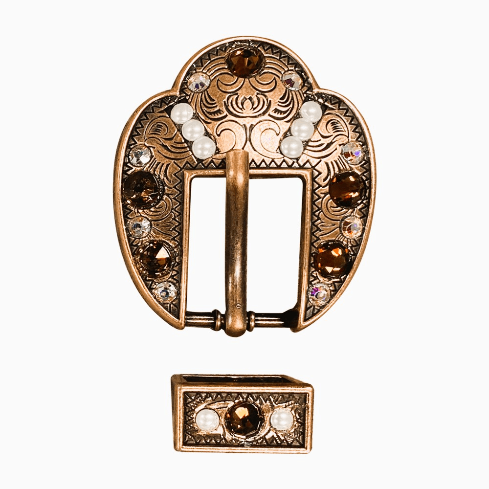 Topaz, AB & Pearl Copper European Crystal Fancy Buckle - RODEO DRIVE