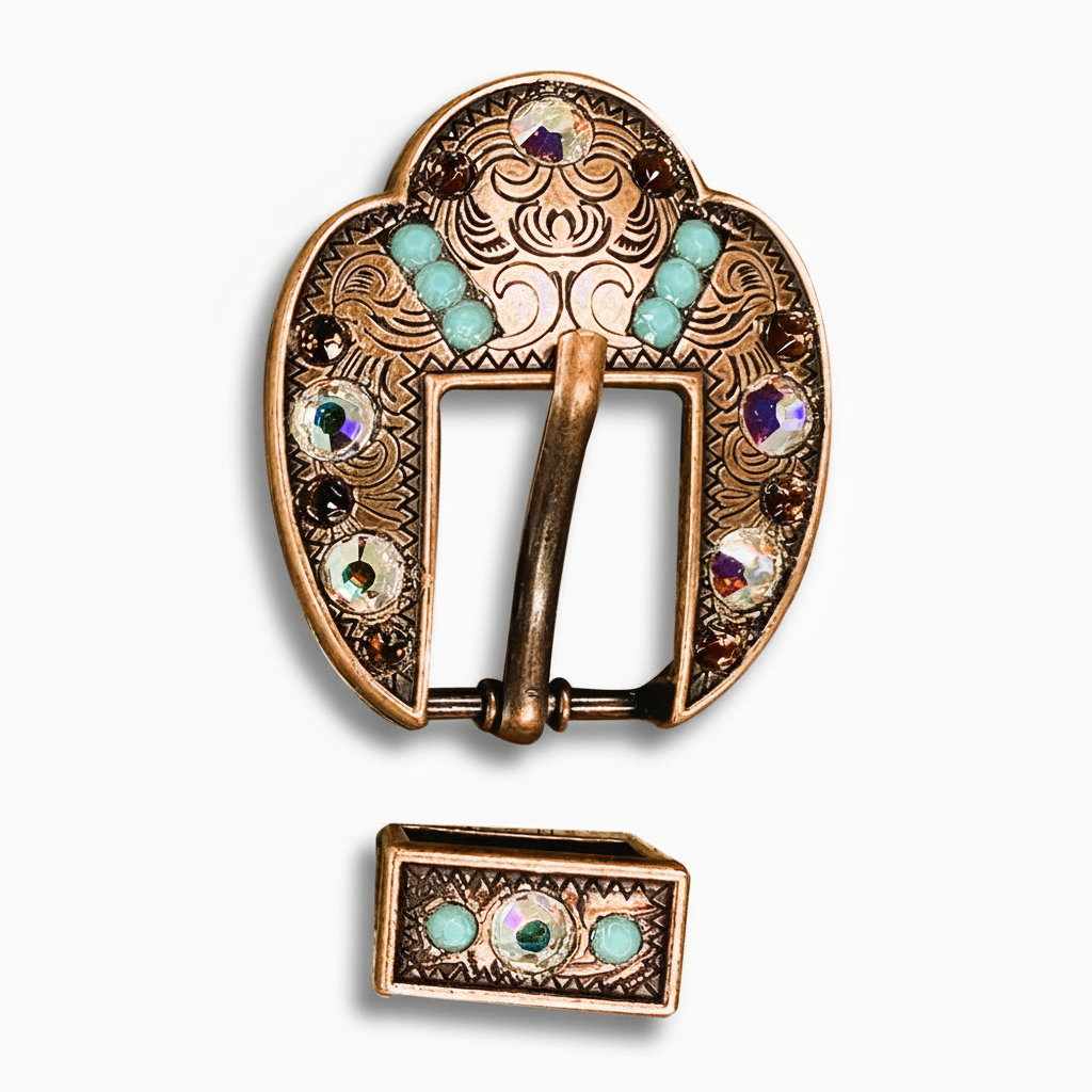 Copper Topaz - Turquoise - AB Crystal Conchos | Sizes 1"- 3" | Buckles | Saddle Set | Leather Rosettes | Slide