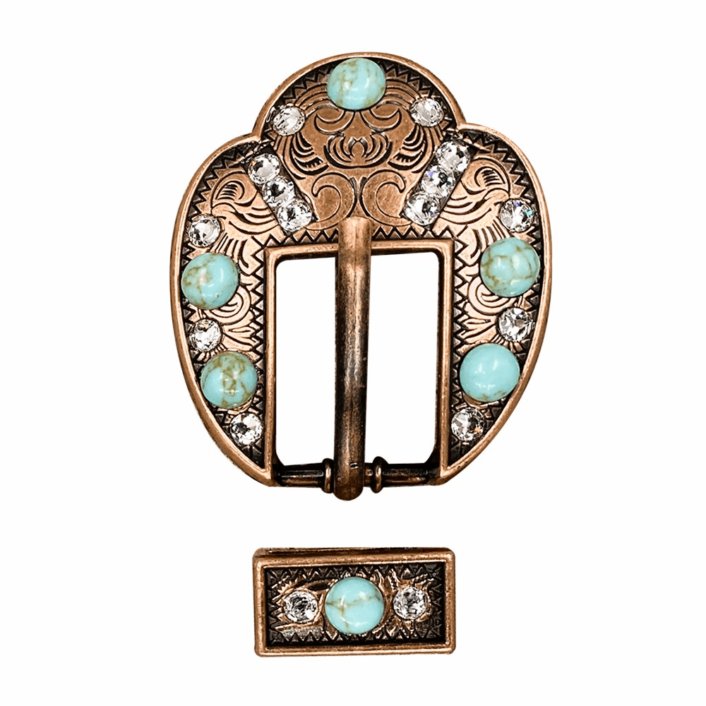 Fashion Turquoise & Clear Copper European Crystal Fancy Buckle - RODEO DRIVE
