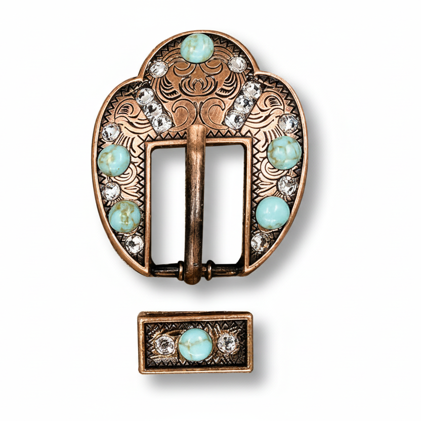 Copper Turquoise - Clear Crystal Conchos | Sizes 1"- 3" | Buckles | Saddle Set | Leather Rosettes | Slide