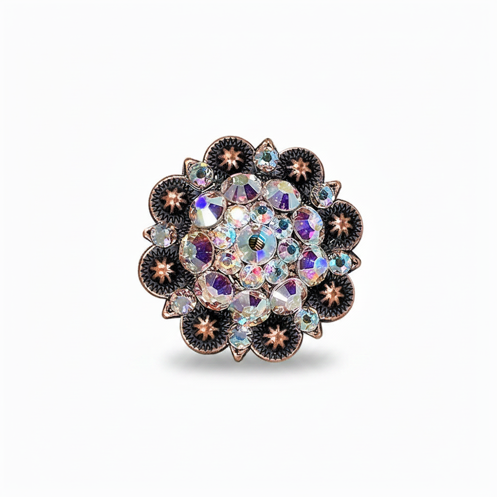 Copper AB Crystal Conchos | Sizes 1"- 3" | Buckles | Saddle Set | Leather Rosettes | Slide
