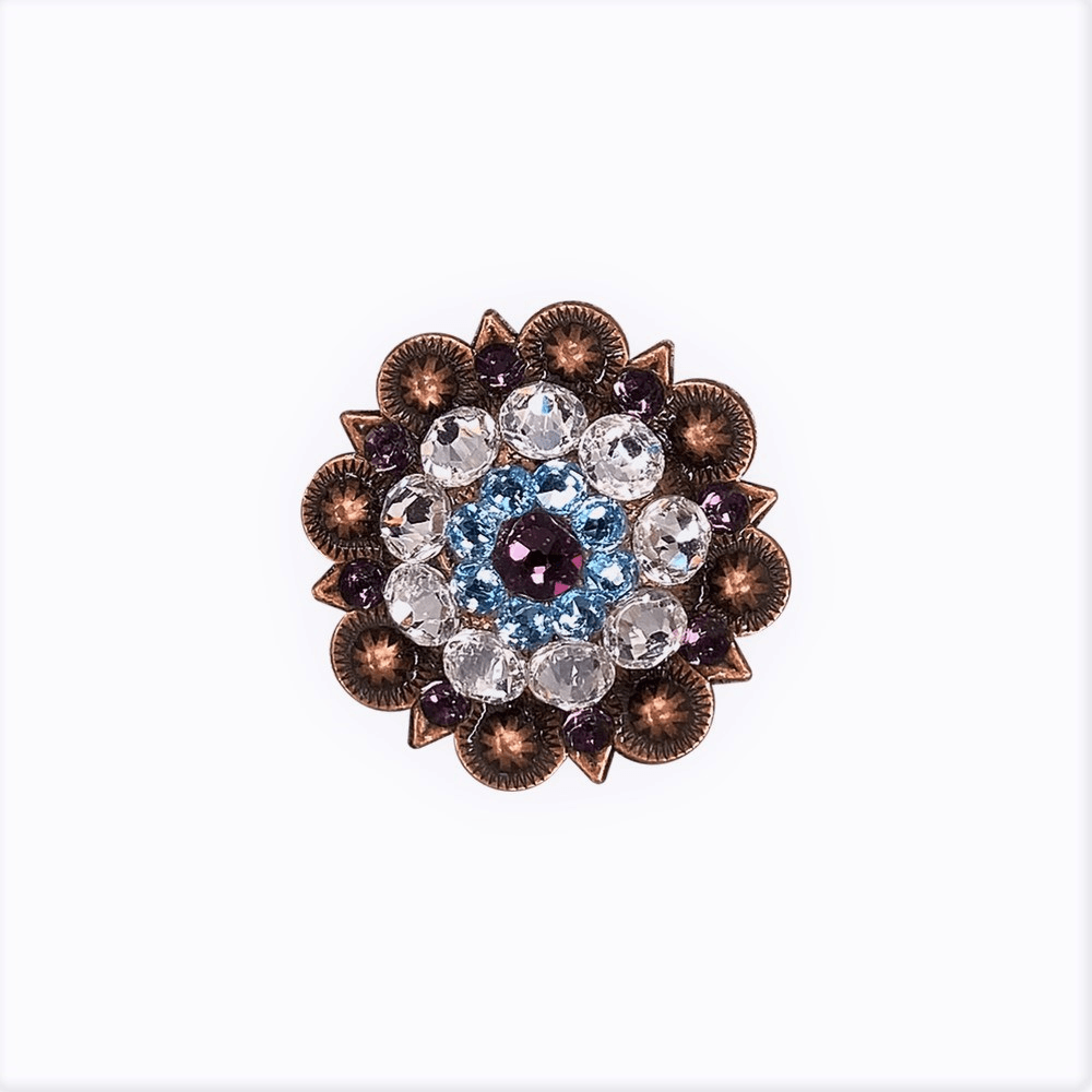 Amethyst, Aqua & Clear Copper 1.5" European Crystal Concho - RODEO DRIVE
