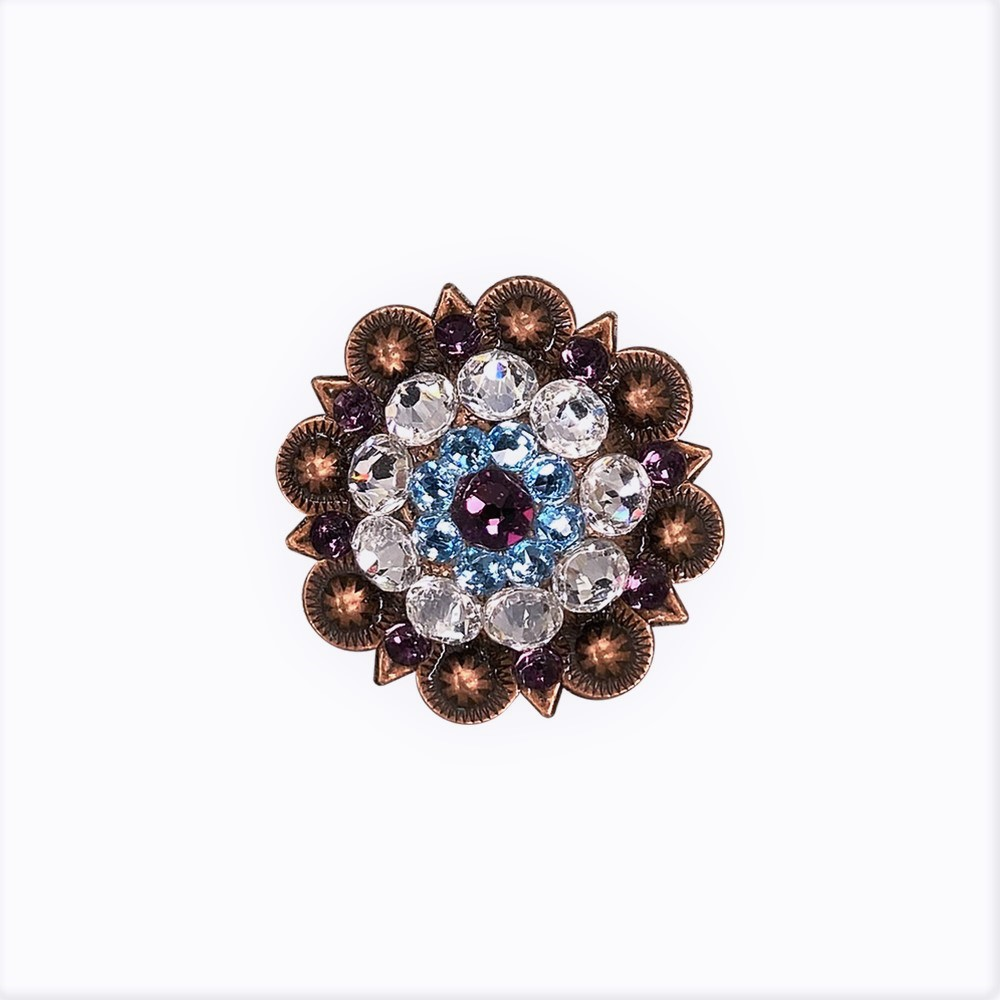 Copper Amethyst, Aqua, Clear Crystal Conchos Sizes from 1"-3" and Buckles