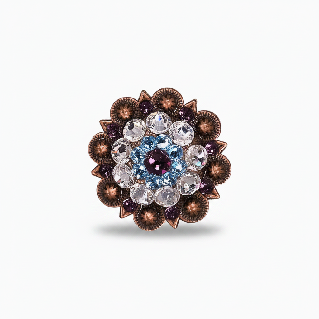 Copper Amethyst - Aqua - Clear Crystal Conchos | Sizes 1"- 3" | Buckles | Saddle Set | Leather Rosettes | Slide