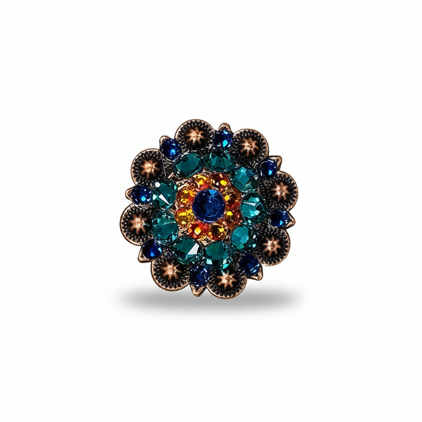Copper Capri - Fire Opal - Teal Crystal Conchos | Sizes 1"- 3" | Buckles | Saddle Set | Leather Rosettes | Slide