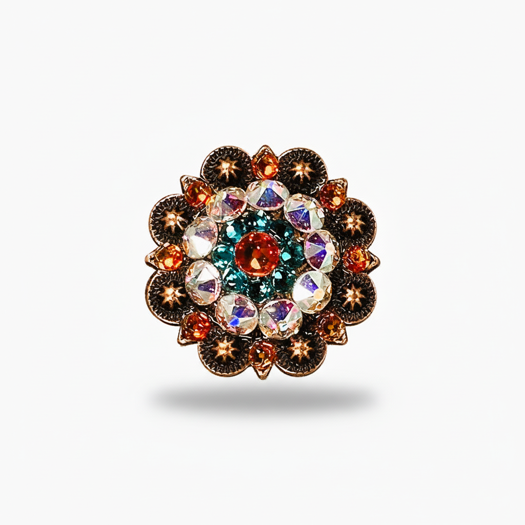 Copper Fire Opal - Teal - AB Crystal Conchos | Sizes 1"- 3" | Buckles | Saddle Set | Leather Rosettes | Slide
