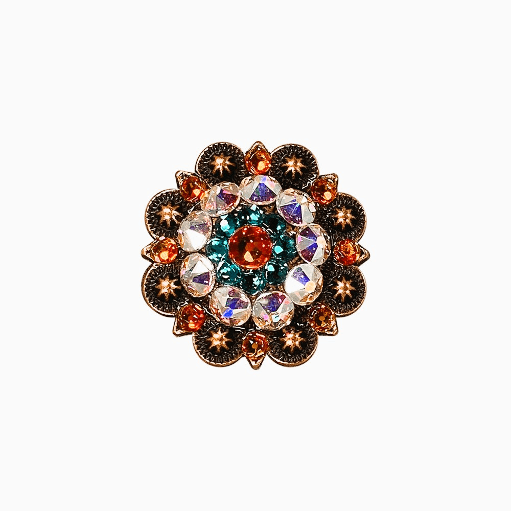 Fire Opal Teal & AB Copper 1.5" European Crystal Concho - RODEO DRIVE