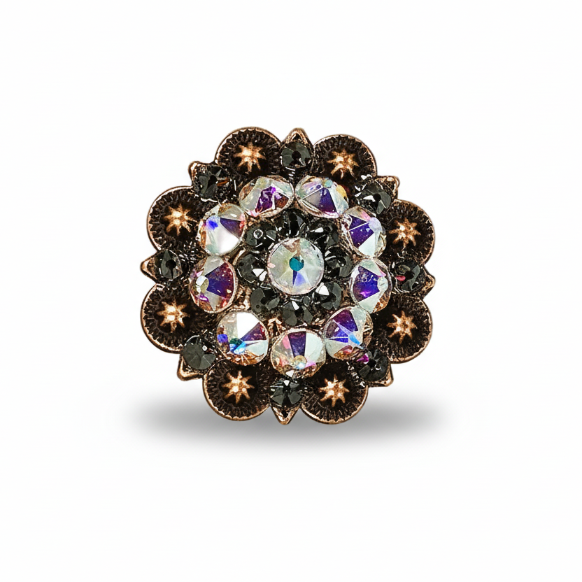 Copper Jet - AB Crystal Conchos | Sizes 1"- 3" | Buckles | Saddle Set | Leather Rosettes | Slide