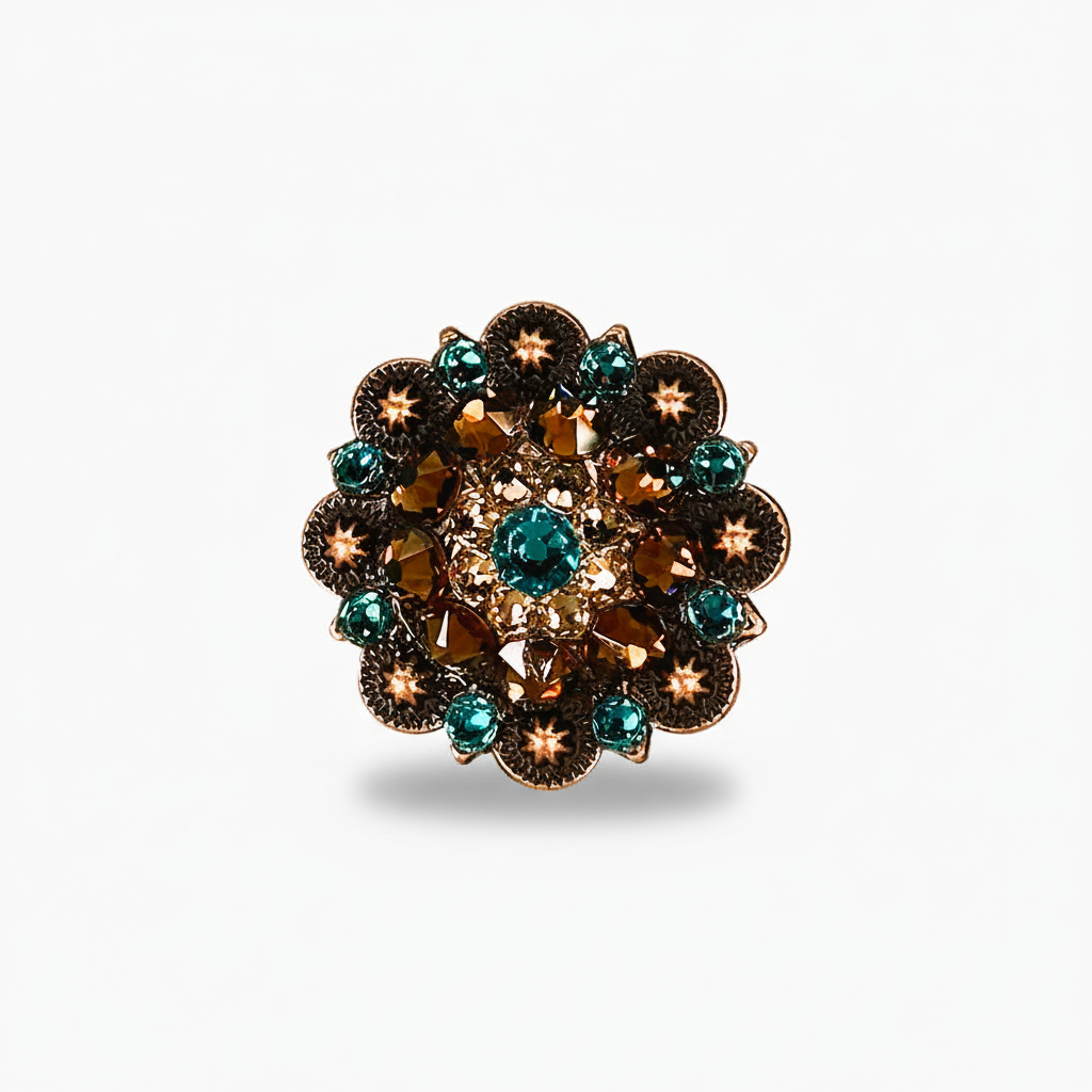 Copper Teal - Champagne - Topaz Crystal Conchos | Sizes 1"- 3" | Buckles | Saddle Set | Leather Rosettes | Slide